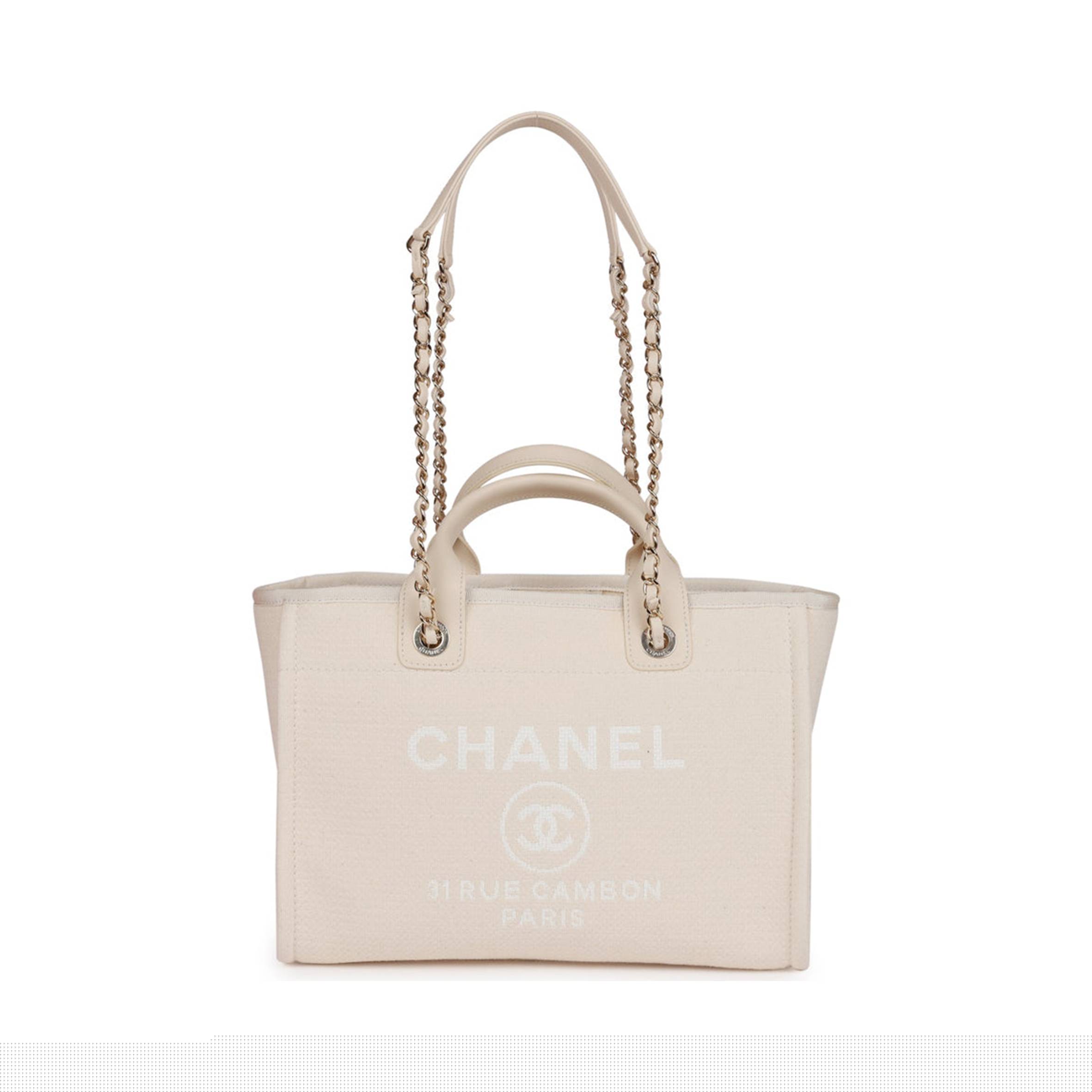 Ch*el small deauville shopping bag white boucle light gold hardware (34*27*15cm)