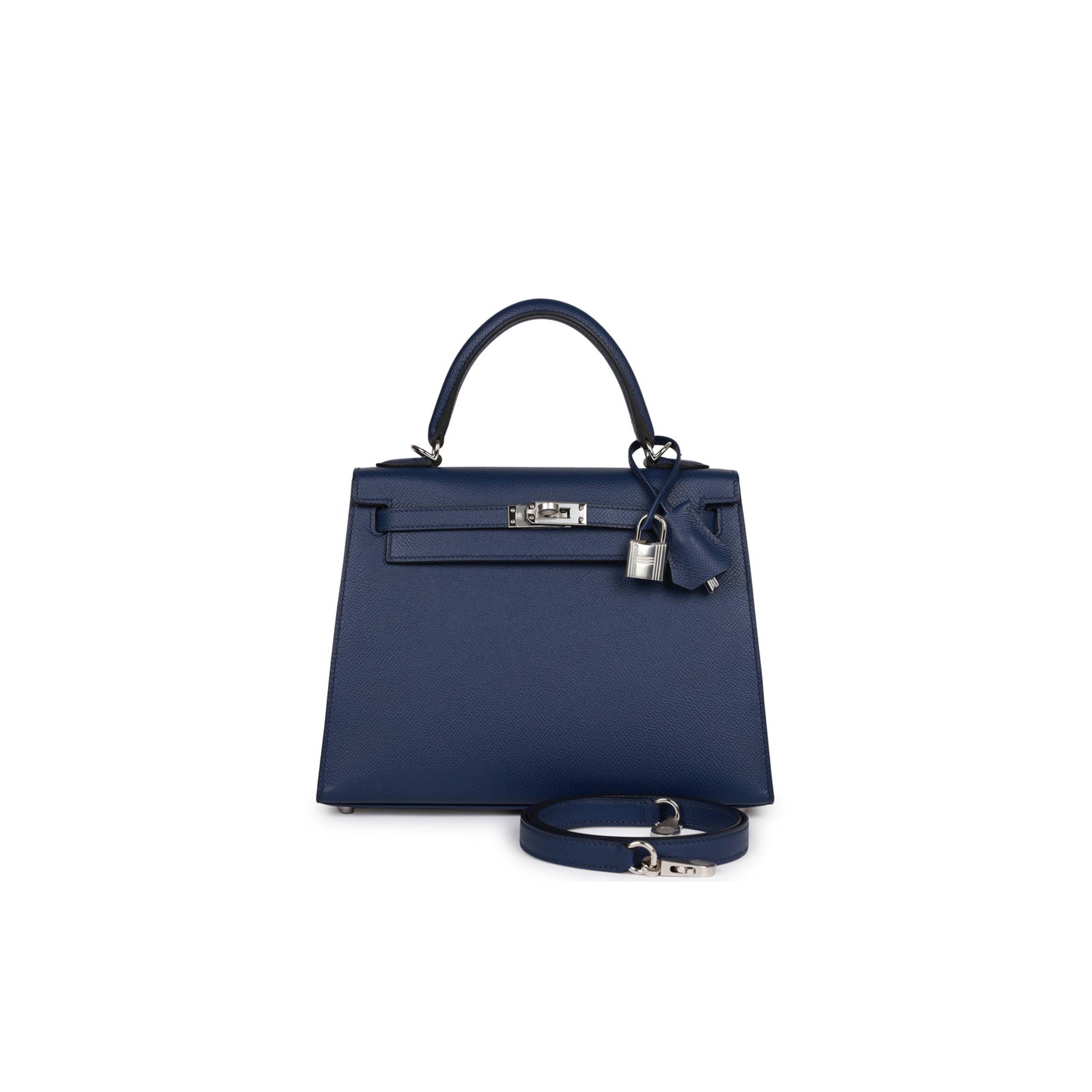 H**mes kelly sellier 25 bleu saphir epsom palladium hardware (25*17*7cm)
