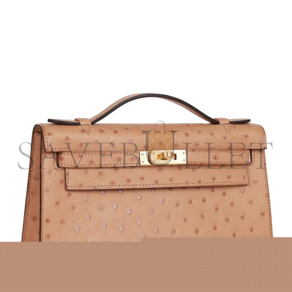 H**mes kelly pochette chai ostrich gold hardware  (22*12*13cm)