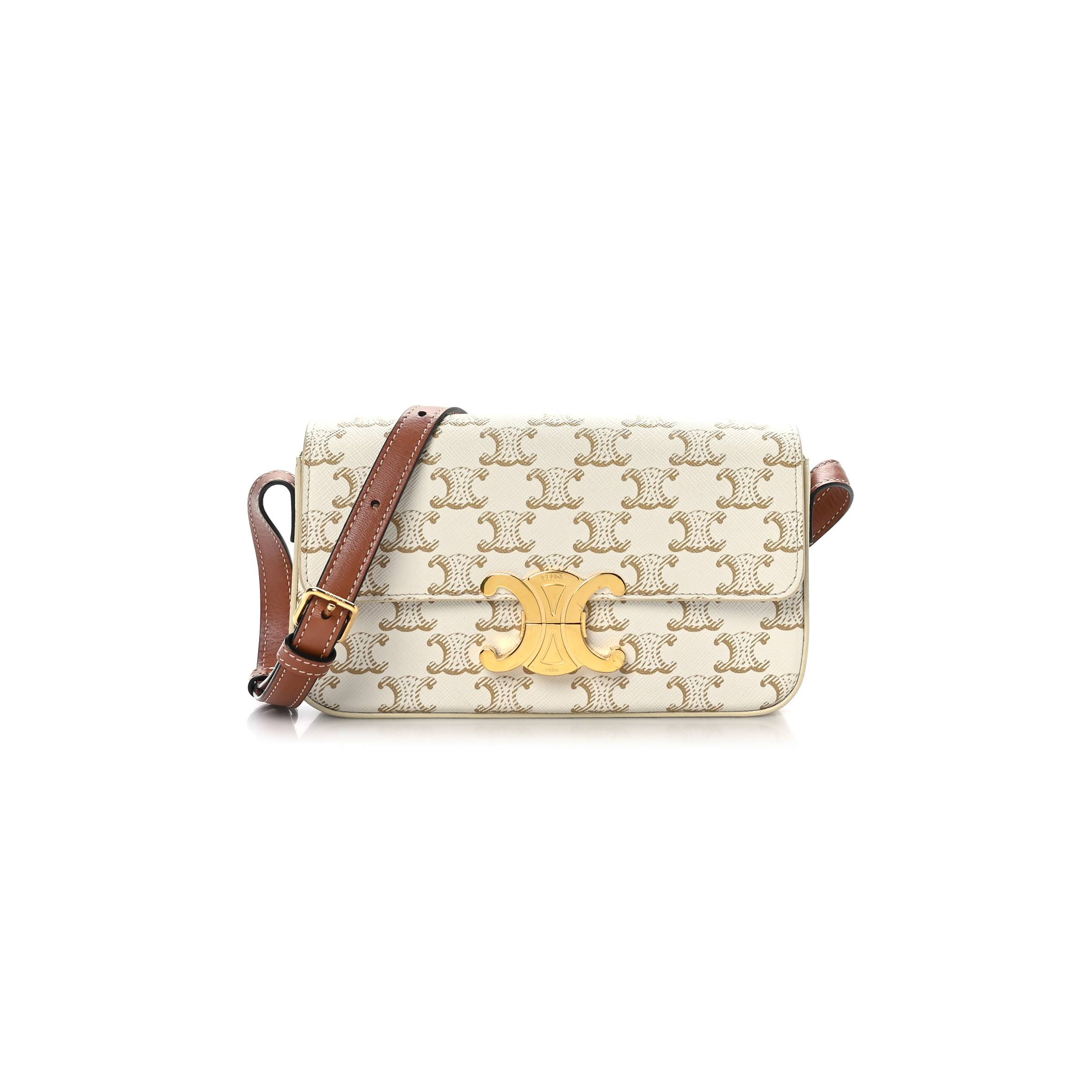 Ce**e canvas calfskin triomphe shoulder bag white (21*11*5cm)