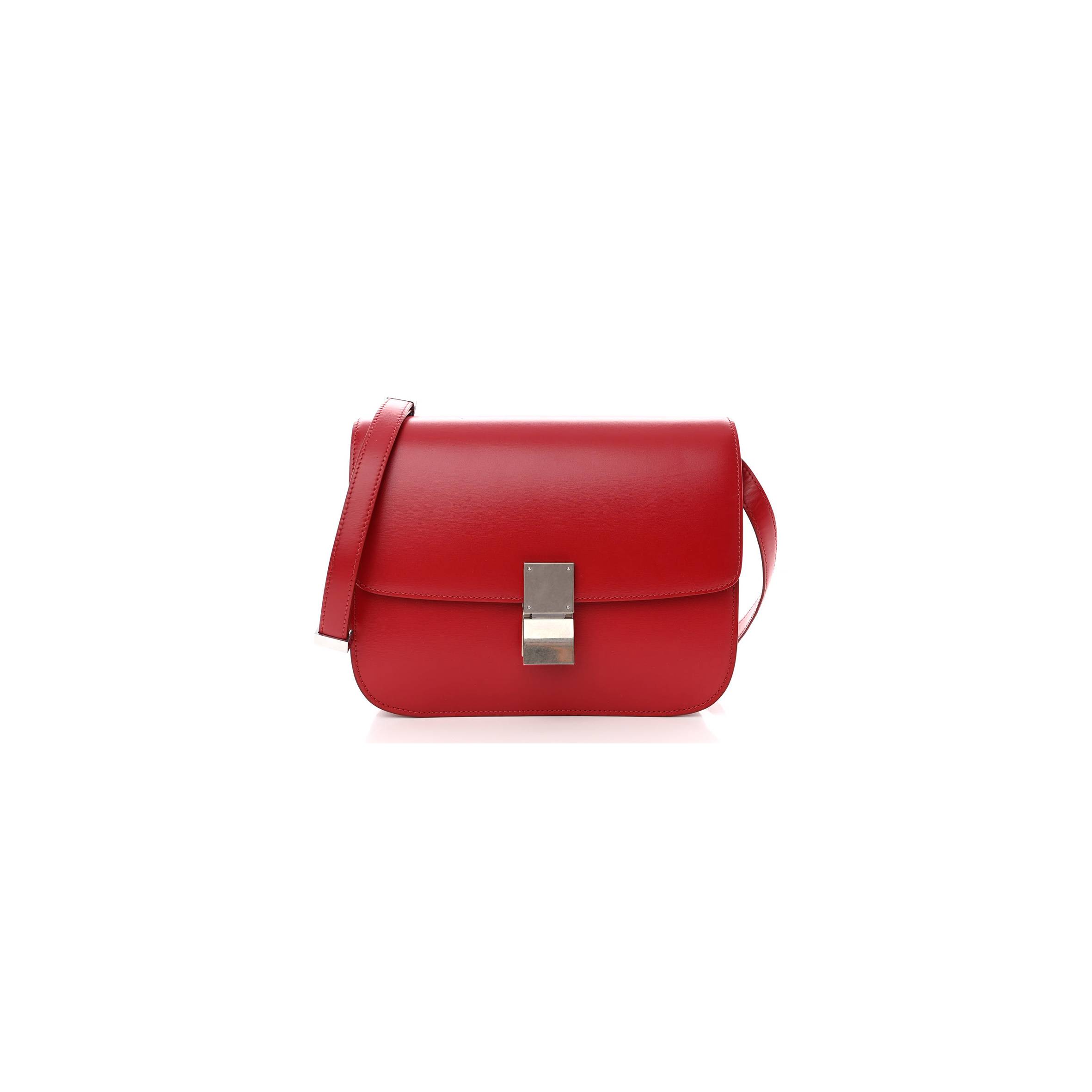 Ce**e box calfskin medium classic box flap bag red (23*18*6cm)