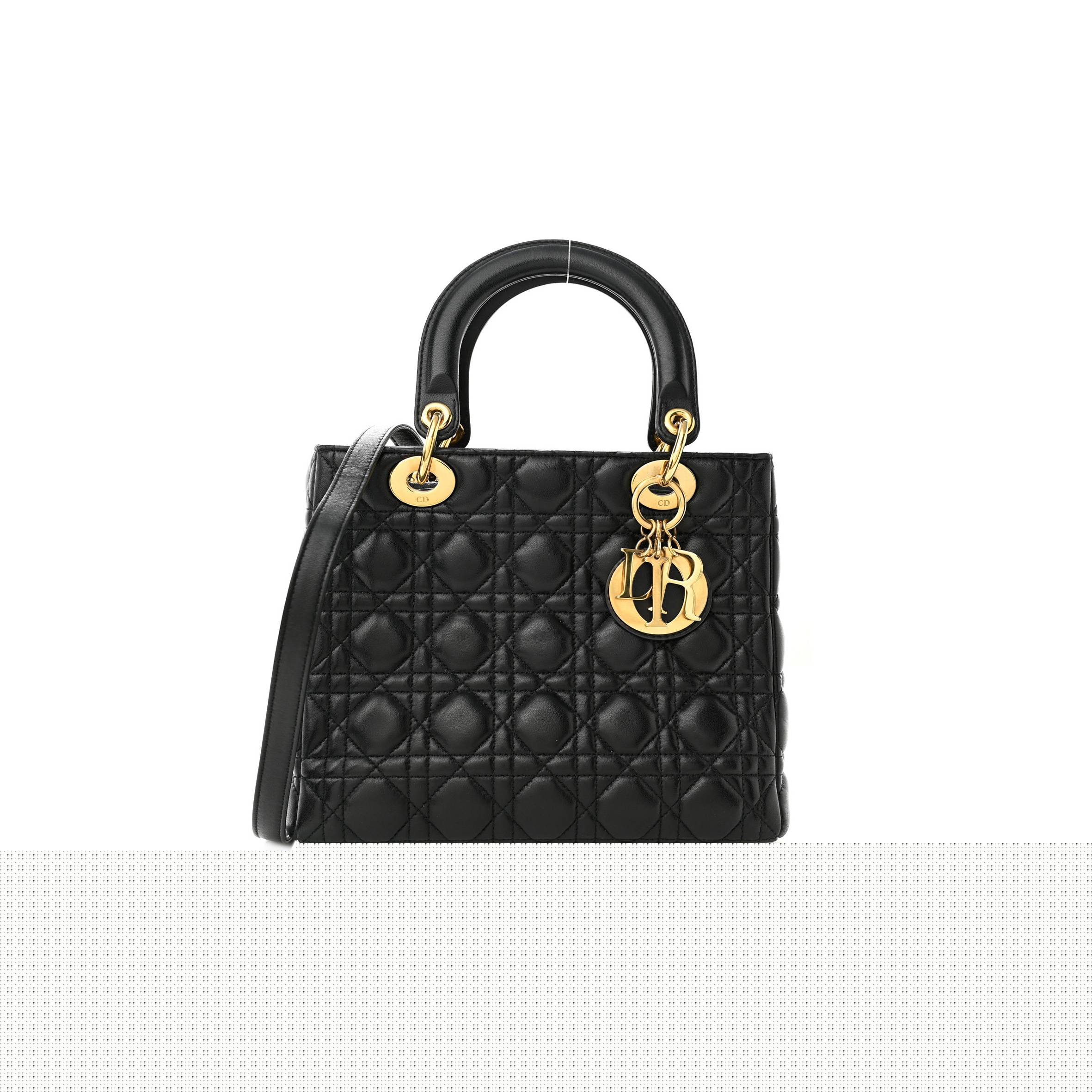 D*or lambskin cannage medium lady D*or black (24*20*12.7cm)