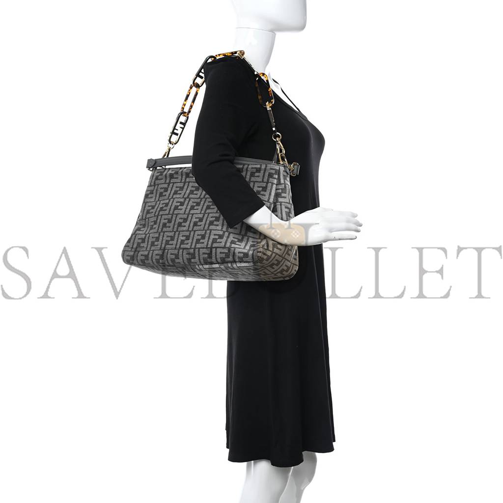F**di chenille vitello seta plexiglass ff F**di o&#x27;lock zipper anthracite asfalto (35*23*14cm)
